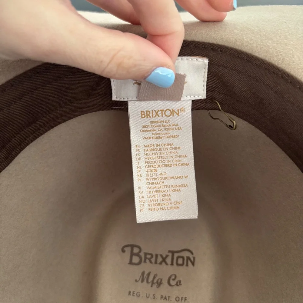 Brixton Messer Fedora Tan Wool Felt Wide‎  Brim Hat Leather Band Womens M 58cm